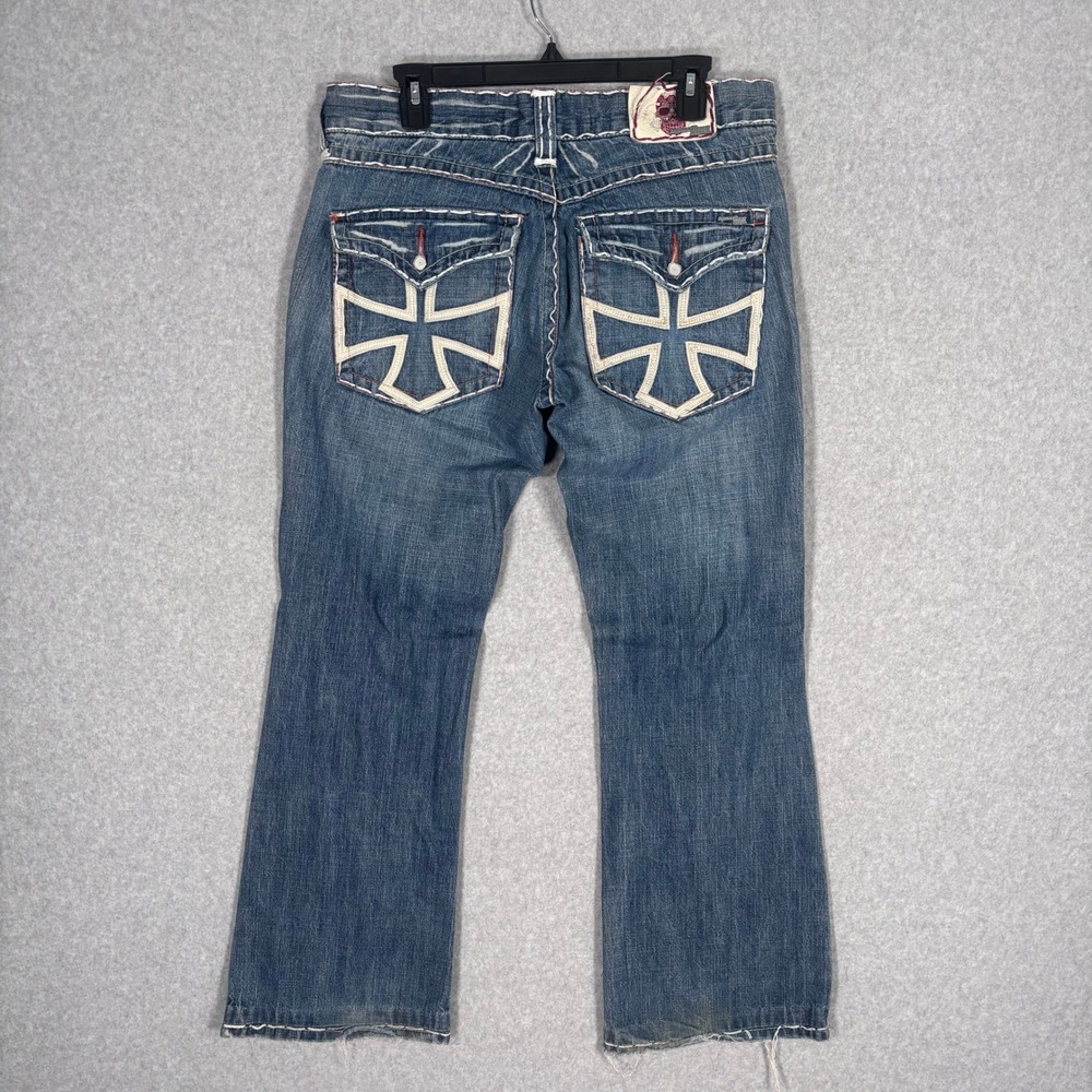 Laguna Beach Jean Co Mens Jeans 32x29 Skull Cross Embroidered Flap Pocket READ